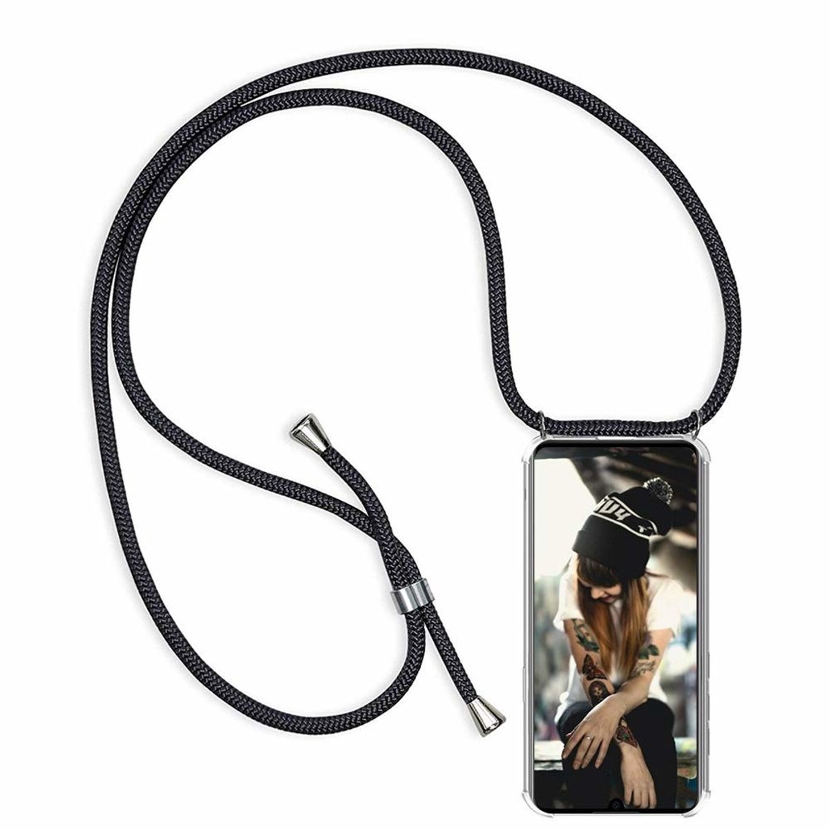 Huawei P30 Anti Shock Transparante Hoesje met Verstelbaar Celebrity Draagriem - van Bixb