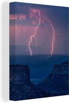 Canvas Schilderij Meerdere bliksemschichten boven de Grand Canyon - 90x120 cm - Wanddecoratie