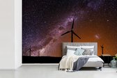 Behang - Fotobehang Windmolens sterrenhemel - Breedte 330 cm x hoogte 220 cm