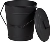 asemmer met deksel - kolenemmer - as emmer - open haard - kachel - zwart - 12 L