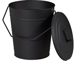asemmer met deksel - kolenemmer - as emmer - open haard - kachel - zwart - 12 L