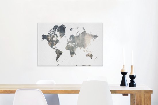 Wereldkaart du béton brut sur fond blanc 60x40 cm