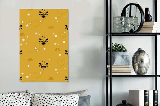 Motif enfant avec abeilles sur fond jaune 60x90 cm - Tirage photo sur toile (Décoration murale salon / chambre)