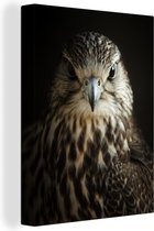 Canvas schilderij 120x160 cm - Wanddecoratie Vogelkop van roofvogel met gevlekt bruin verenkleed - Muurdecoratie woonkamer - Slaapkamer decoratie - Kamer accessoires - Schilderijen