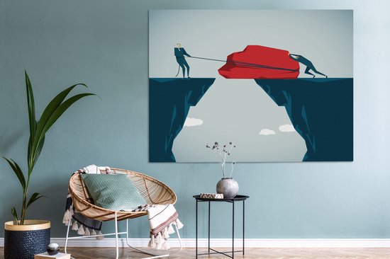 Une illustration de la construction d'un pont avec toile de pierre 160x120 cm - Tirage photo sur toile (Décoration murale salon / chambre) / Nature Canvas Peintures XXL / Groot format!