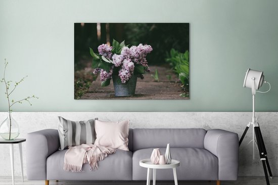 Lilas dans un seau 180x120 cm - Tirage photo sur toile (Décoration murale salon / chambre) / Peintures Fleurs sur toile XXL / Groot format!