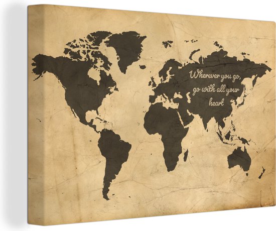 Peintures Toile Wereldkaart - Vintage - Citation - 150x100 cm - Décoration murale