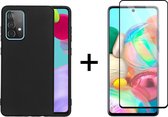 Samsung A72 Hoesje - Samsung Galaxy A72 hoesje zwart siliconen case hoes cover hoesjes - Full Cover - 1x Samsung A72 screenprotector