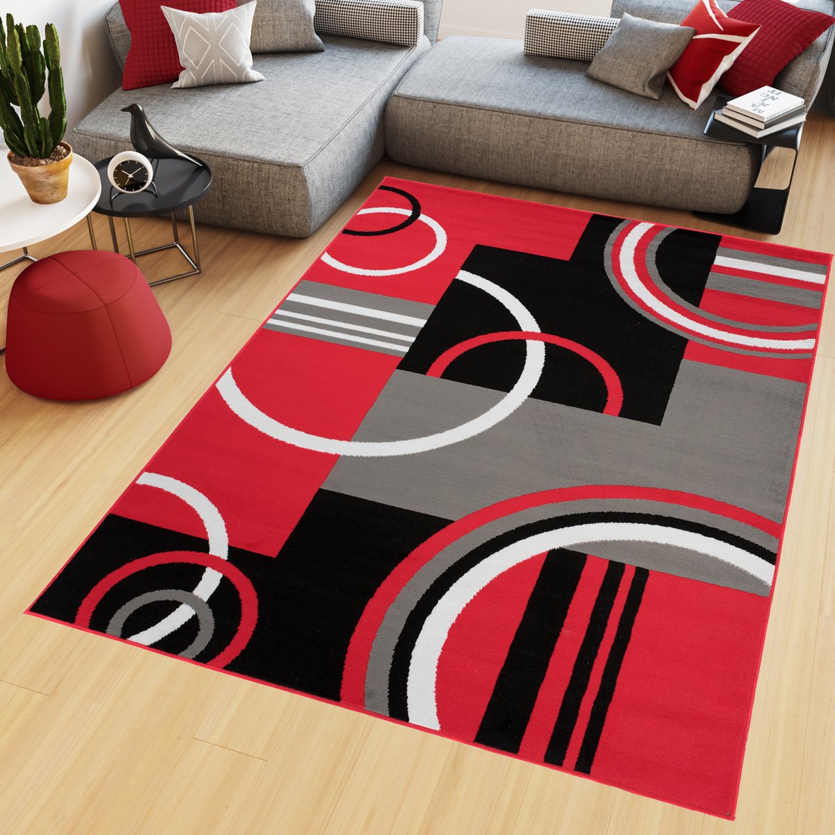 Tapiso Maya Vloerkleed Rood Grijs Woonkamer Tapijt Maat- 120x170