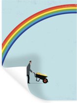 Muurstickers - Sticker Folie - Een illustratie van een man met een kruiwagen onder de regenboog - 120x160 cm - Plakfolie - Muurstickers Kinderkamer - Zelfklevend Behang XXL - Zelfklevend behangpapier - Stickerfolie