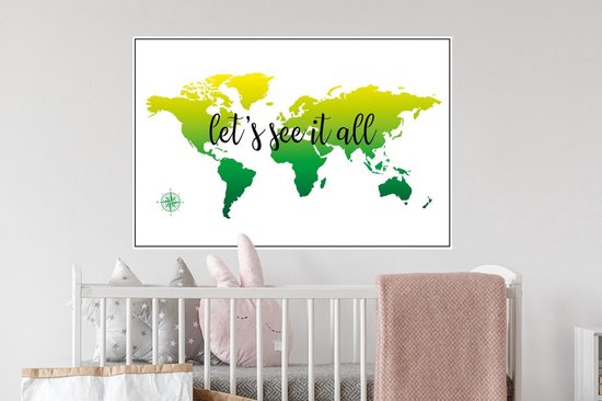 Stickers muraux - Wereldkaart - Vert - Boussole - 90x60 cm - Film adhésif