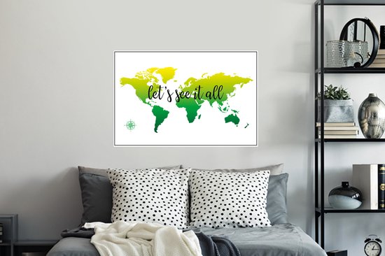 Stickers muraux - Wereldkaart - Vert - Boussole - 90x60 cm - Film adhésif