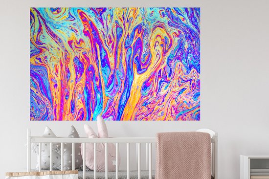 Muursticker Art psychédélique - Art psychédélique aux multiples couleurs - 120x80 cm - film adhésif autocollant - sticker mural repositionnable