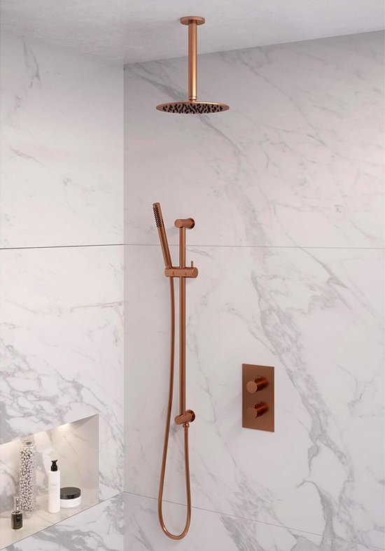 Inbouw Regendouche Set Brauer Copper Edition Plafond Uitloop Ronde Hoofddouche 20 cm Met Glijstang Koper