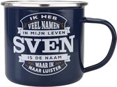 Mok - Top vent - Sven - Geëmailleerd - Gevuld met een snoepmix - In cadeauverpakking