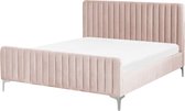 Beliani LUNAN - Tweepersoonsbed - roze - fluweel