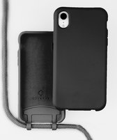 Coverzs Silicone case met koord - Telefoonhoesje met koord - Backcover hoesje met koord - touwtje - geschikt voor Apple iPhone Xr - zwart