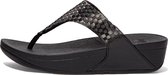 FitFlop Lulu Silky Weave Toe-Post slippers zwart - Maat 39