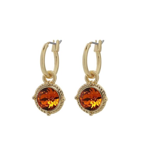 Biba Hang Oorbellen Goud met Swarovski Steentje Tangerine