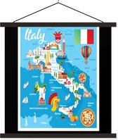 Posterhanger incl. Poster 120x120 cm - Schoolplaat - Landkaart - Italië - Illustratie - Textielposter - Zwarte latten