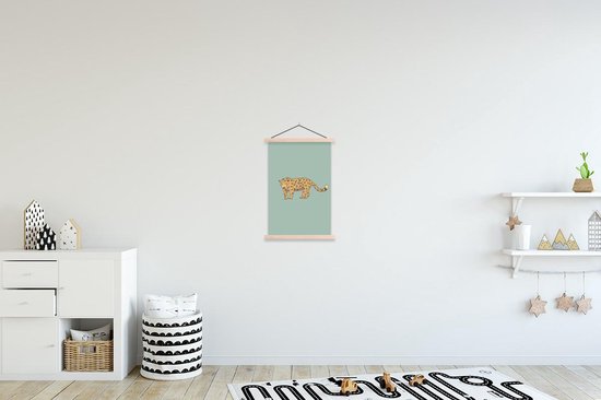 Posterhanger incl. Poster 40x60 cm - Schoolplaat - Luipaard - Kinderen - Groen - Jongens - Blauw - Kids - Textielposter - Blanke latten