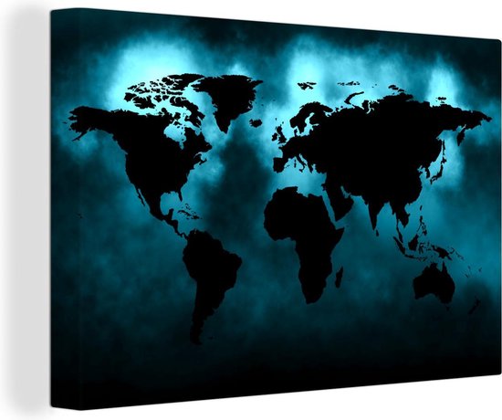 Carte du monde noire sur fond sombre en bleu 120x80 cm