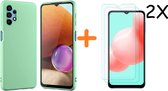 Samsung A32 hoesje - A32 5G hoesje Silicone Groen - Galaxy A32 Silicone Liquid Soft Nano cover - 2pack Screenprotector Galaxy A32 5G