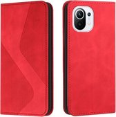 Voor Xiaomi Mi 11 Skin Feel Magnetisch S-type Effen Kleur Horizontale Flip Lederen Case met Houder & Kaartsleuf & Portemonnee (Rood)