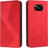 Voor Xiaomi Poco X3 NFC Skin Feel Magnetisch S-type Effen Kleur Horizontale Flip Lederen Case met Houder & Kaartsleuf & Portemonnee (Rood)