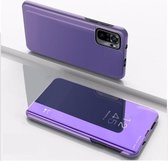 Voor Geschikt voor Xiaomi Redmi Note 10 5G vergulde spiegel horizontale flip lederen tas met houder (paars blauw)