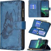 Voor Nokia 1.4 Flying Butterfly Embossing Pattern Rits Horizontale Flip lederen tas met houder & kaartsleuven & portemonnee (blauw)
