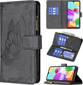 Voor Samsung Galaxy A41 Flying Butterfly Embossing Pattern Rits Horizontale Flip Leather Case met houder & kaartsleuven & portemonnee (zwart)