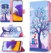 Voor Samsung Galaxy A22 5G Gekleurde Tekening Horizontale Flip Lederen Case met Houder & Kaartsleuven & Portemonnee (Twee Uilen)