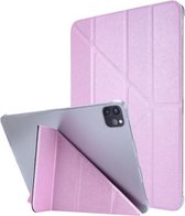 Zijdetextuur horizontale vervorming lederen flip-hoes met houder voor iPad Pro 12.9 2021 (roze)