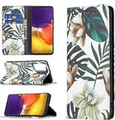 Voor Samsung Galaxy A82 5G Gekleurde Tekening Patroon Onzichtbare Magnetische Horizontale Flip PU Lederen Case met Houder & Kaartsleuven & Portemonnee (Blauw Blad)