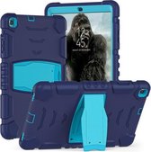 Voor Samsung Galaxy Tab A 10.1 (2019) T510 3-laags beschermingsschermframe + pc + siliconen schokbestendige combinatiebehuizing met houder (marineblauw + blauw)