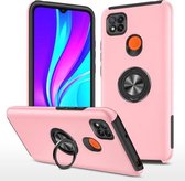 Voor Geschikt voor Xiaomi Redmi 9C PC + TPU schokbestendige magnetische beschermhoes met onzichtbare ringhouder (roségoud)