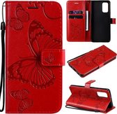 Voor Samsung Galaxy A32 4G Pressed Printing Butterfly Pattern Horizontale Flip PU Leather Case met houder & kaartsleuven & portemonnee & Lanyard (rood)