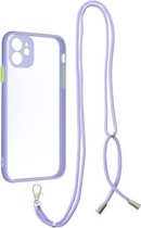 Transparante pc + TPU-telefoonhoes met knop in contrasterende kleur en nekkoord voor iPhone 11 (paars)