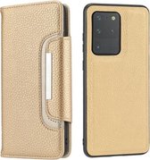 Voor Samsung Galaxy S20 Ultra Litchi Texture Horizontale Flip Buckle Afneembare Magnetische PU Leather Case met Kaartsleuven & Portemonnee & Fotolijst (Goud)