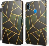 Voor Samsung Galaxy A30 Marmer Horizontaal Flip TPU + PU lederen tas met houder & kaartsleuven & portemonnee & fotolijst & lanyard (zwart groen)