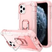 PC + rubberen 3-laags schokbestendige beschermhoes met roterende houder voor iPhone 11 Pro (roségoud)