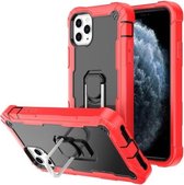 PC + rubberen 3-lagen schokbestendige beschermhoes met roterende houder voor iPhone 11 Pro Max (rood + zwart)