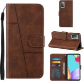 Voor OPPO A52 / A72 / A92 Stiksels Kalf Textuur Gesp Horizontale Flip Leren Case met Houder & Kaartsleuven & Portemonnee & Lanyard (Bruin)