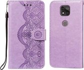 Voor Motorola Moto G Power (2021) Flower Vine Embossing Pattern Horizontale Flip Leather Case met Card Slot & Holder & Wallet & Lanyard (Purple)