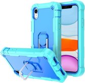 PC + rubberen 3-lagen schokbestendige beschermhoes met roterende houder voor iPhone XR (mintgroen + blauw)