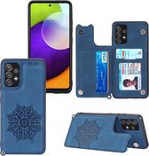 Voor Samsung Galaxy A32 4G Mandala reliëf PU + TPU hoesje met houder & kaartsleuven & fotolijst & riem (blauw)