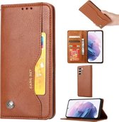 Voor Samsung Galaxy S21 FE Kneed Huidtextuur Horizontale Flip Leren Case met Fotolijst & Houder & Kaartsleuven & Portemonnee (Bruin)