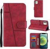 Stiksels Kalfsstructuur Gesp Horizontale Flip Leren Case met Houder & Kaartsleuven & Portemonnee & Lanyard Voor iPhone 12/12 Pro (Rood)