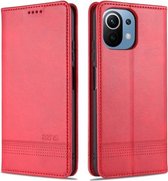 Voor Xiaomi Mi 11 Lite AZNS Magnetische Kalfsstructuur Horizontale Flip Leren Case met Kaartsleuven & Houder & Portemonnee (Rood)